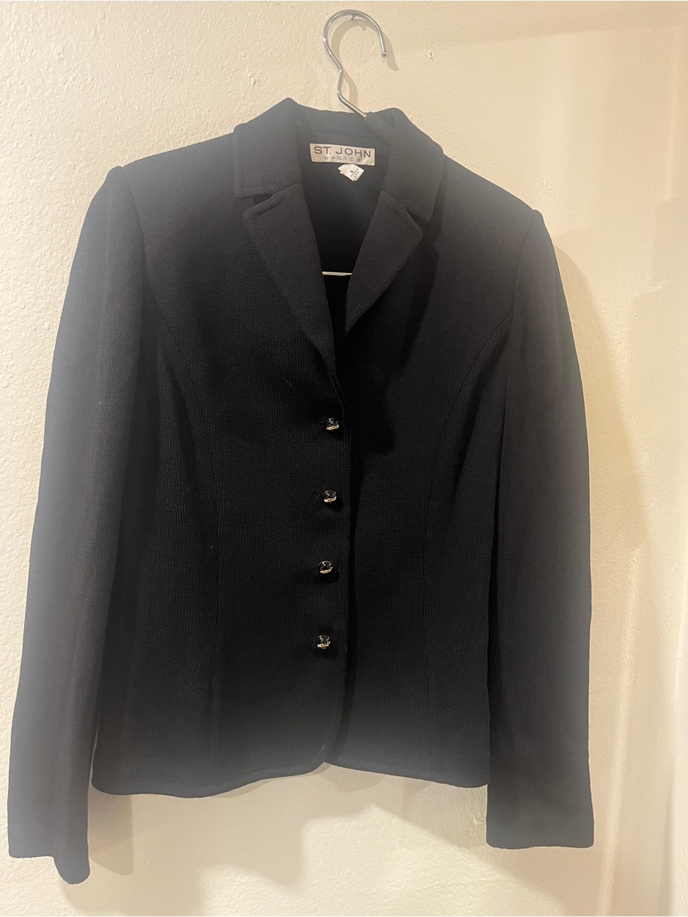 St. John BASICS Black Knit Button-Front Blazer with Gold-Tone Buttons